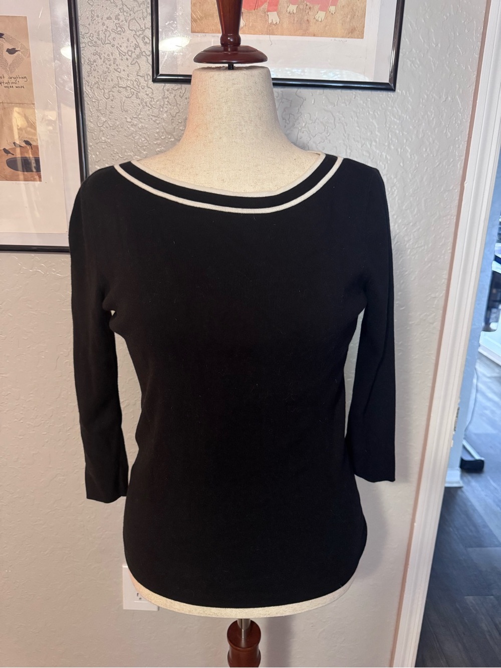Talbots Black Boatneck Sweater with White Trim